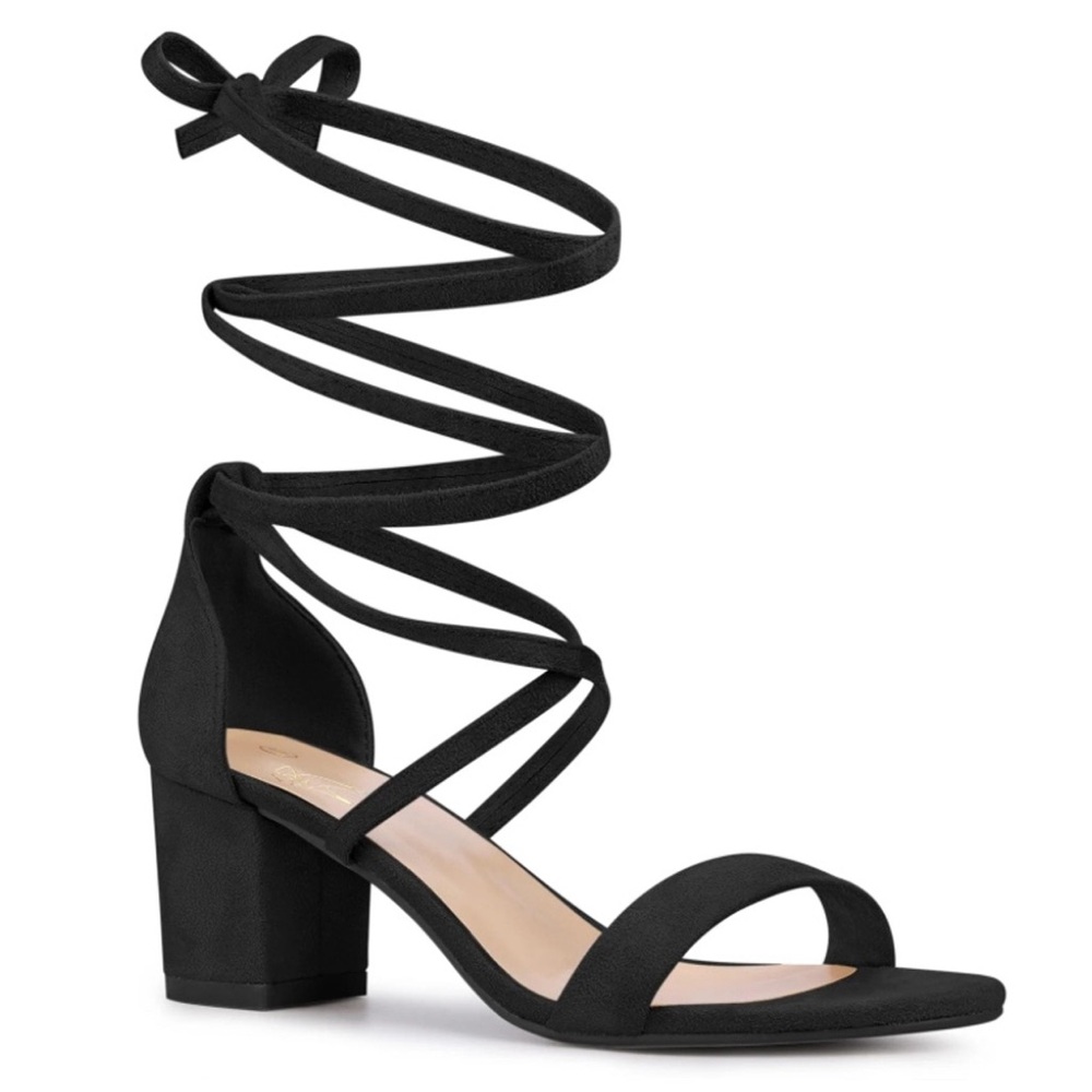 NEW Cynthia Rowley Black Strappy Lace Up Open Toe Block Heel Sandals